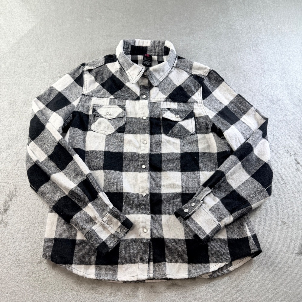 Urban BaleraD Buffalo Plaid Snap Front Flannel Shirt Black White Women's XLC